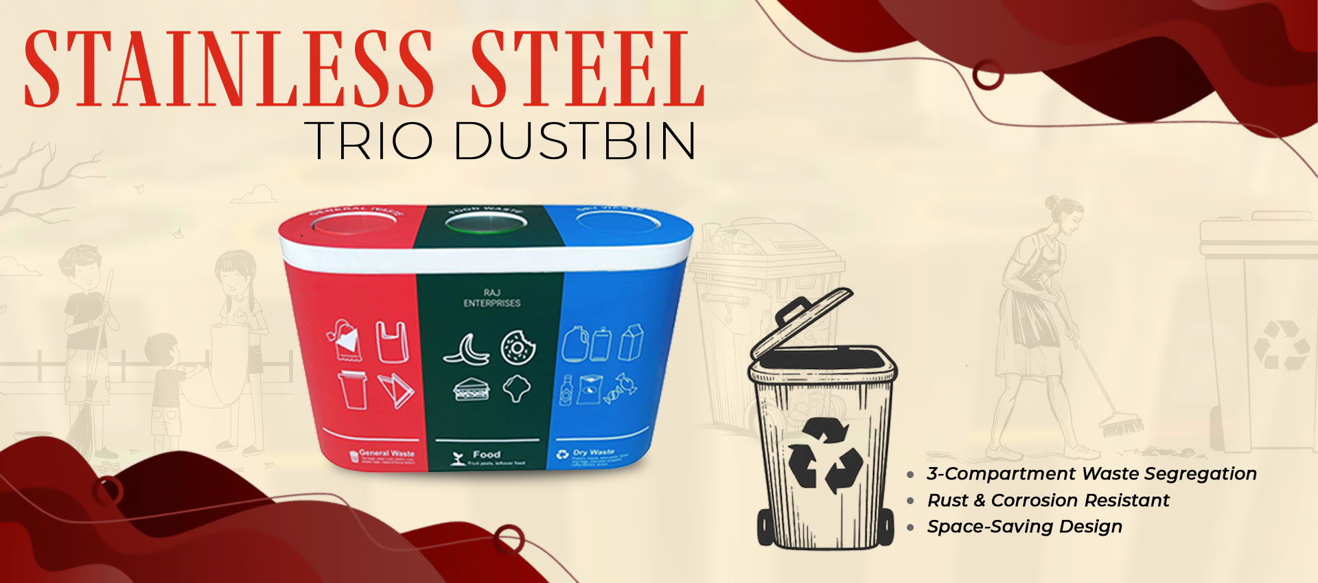 Stainless Steel Trio Dustbin